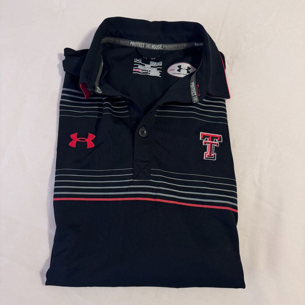 Mens Texas Tech University Under Armour Black/Red/White Performance Polo Sz Med - Picture 2 of 4